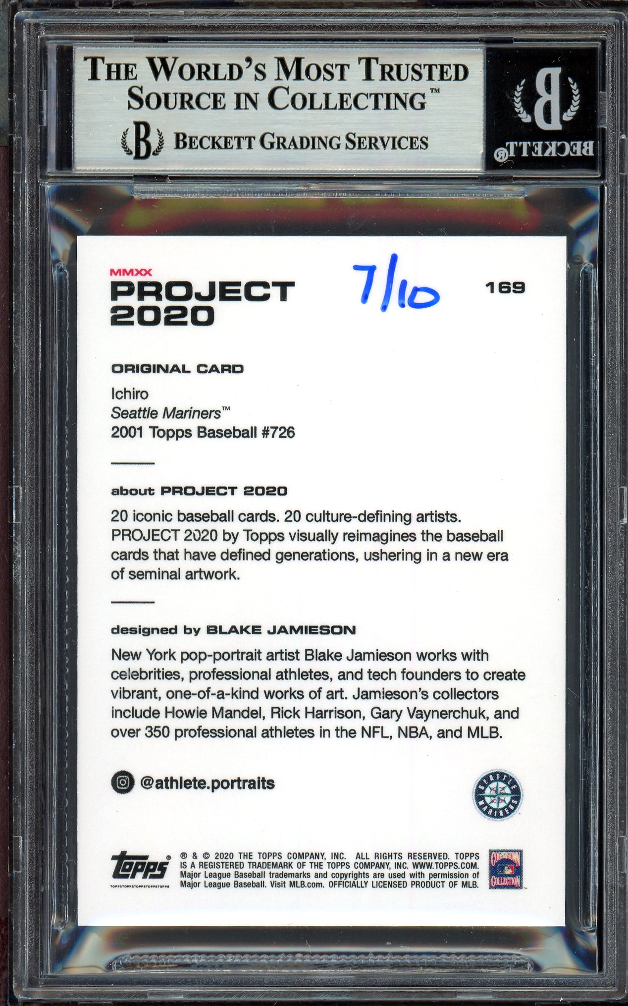Ichiro Suzuki Autographed Topps Project 2020 Blake Jamieson Card #169 Seattle Mariners Teal #7/10 Beckett BAS #13713808