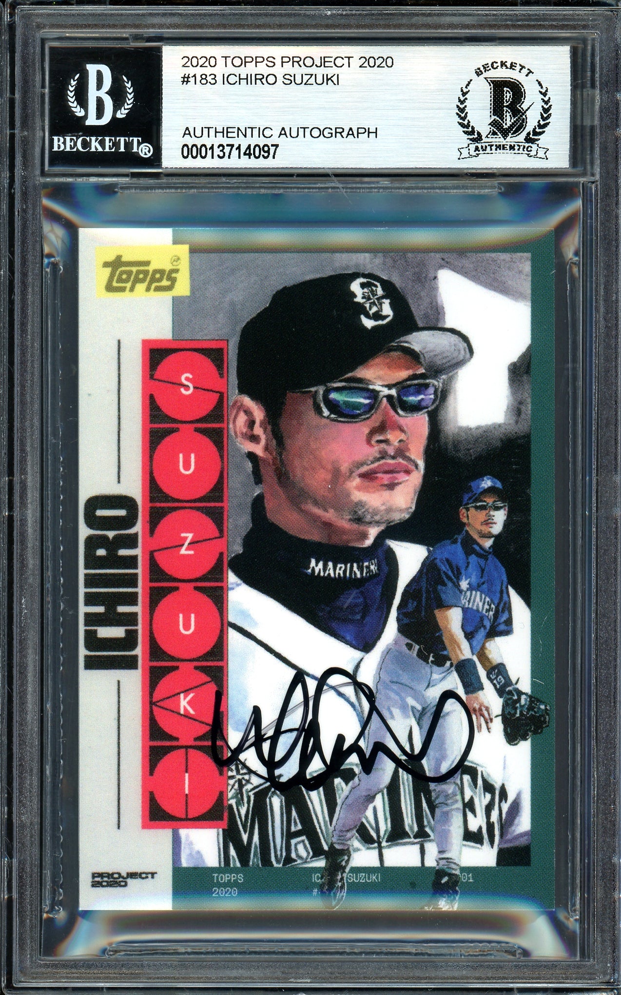 Ichiro Suzuki Autographed Topps Project 2020 Jacob Rochester Card #183 Seattle Mariners Black #4/10 Beckett BAS #13714097