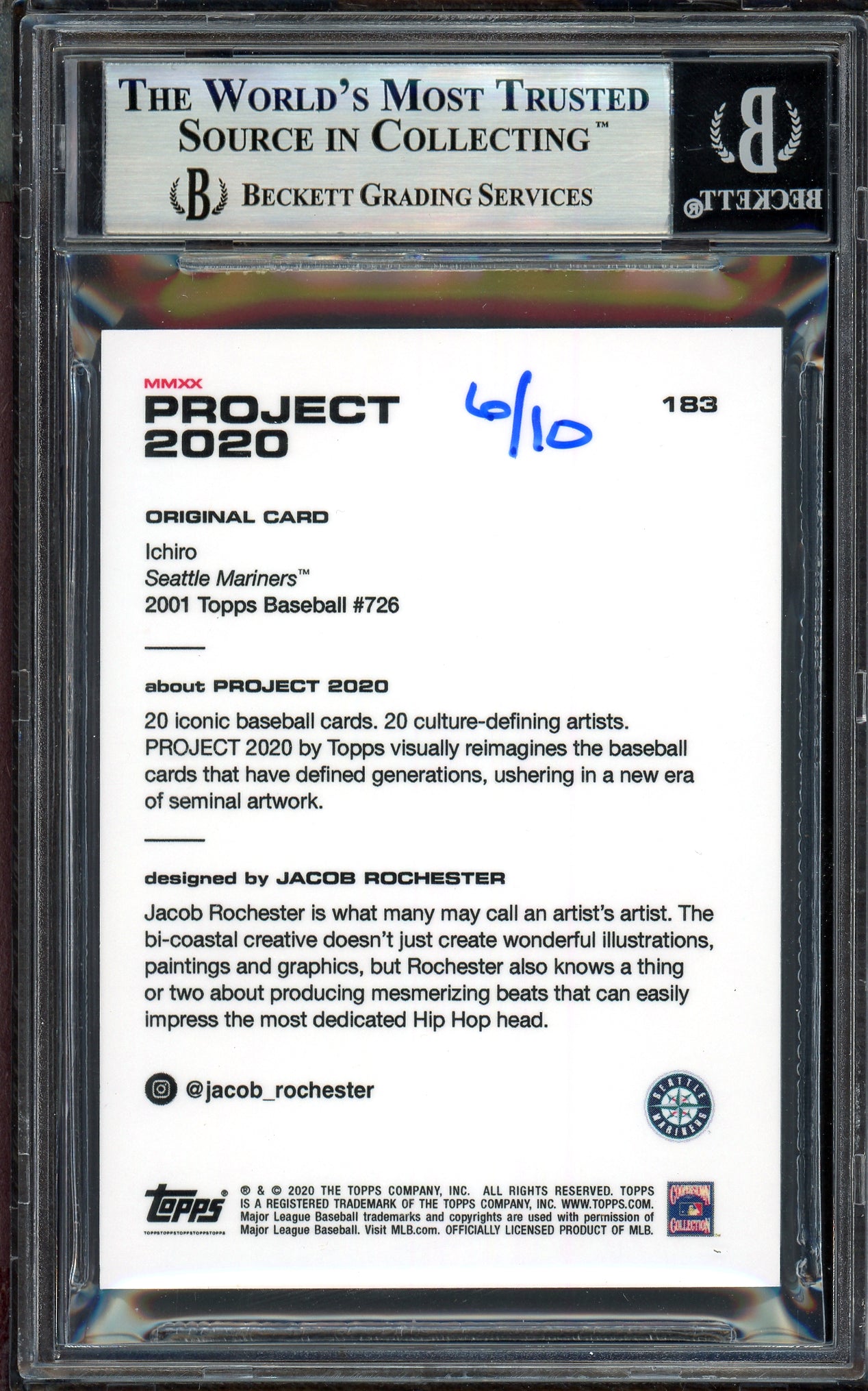 Ichiro Suzuki Autographed Topps Project 2020 Jacob Rochester Card #183 Seattle Mariners Gold #6/10 Beckett BAS #13714095