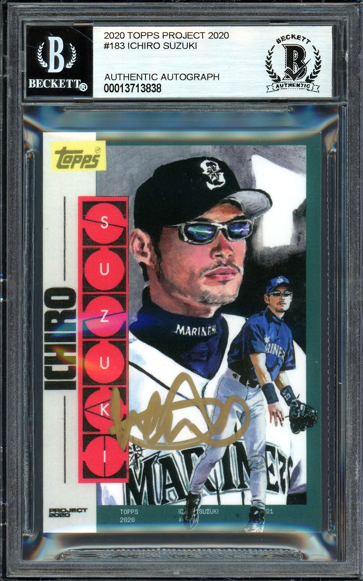 Ichiro Suzuki Autographed Topps Project 2020 Jacob Rochester Card #183 Seattle Mariners Gold #7/10 Beckett BAS #13713838