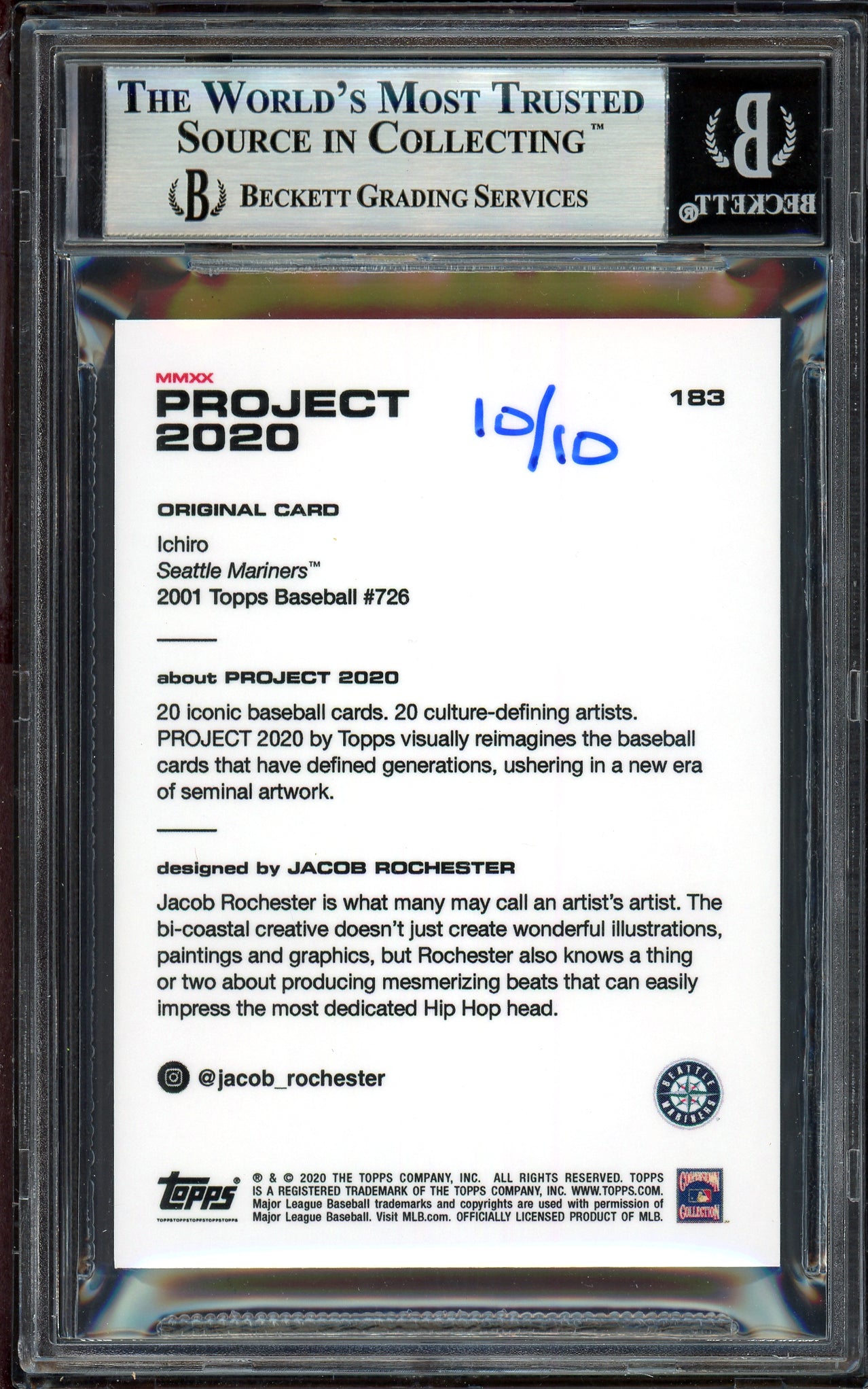 Ichiro Suzuki Autographed Topps Project 2020 Jacob Rochester Card #183 Seattle Mariners Gold #10/10 Beckett BAS #13713837