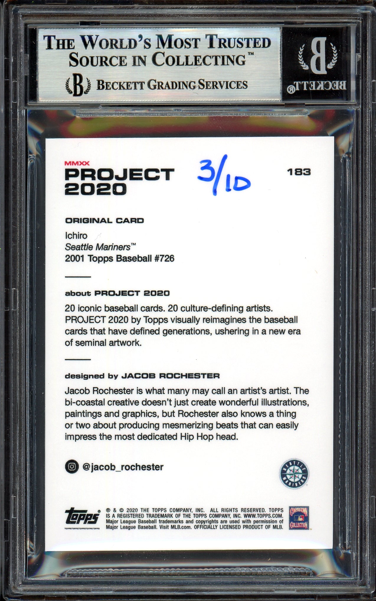 Ichiro Suzuki Autographed Topps Project 2020 Jacob Rochester Card #183 Seattle Mariners Gold #3/10 Beckett BAS #13714096