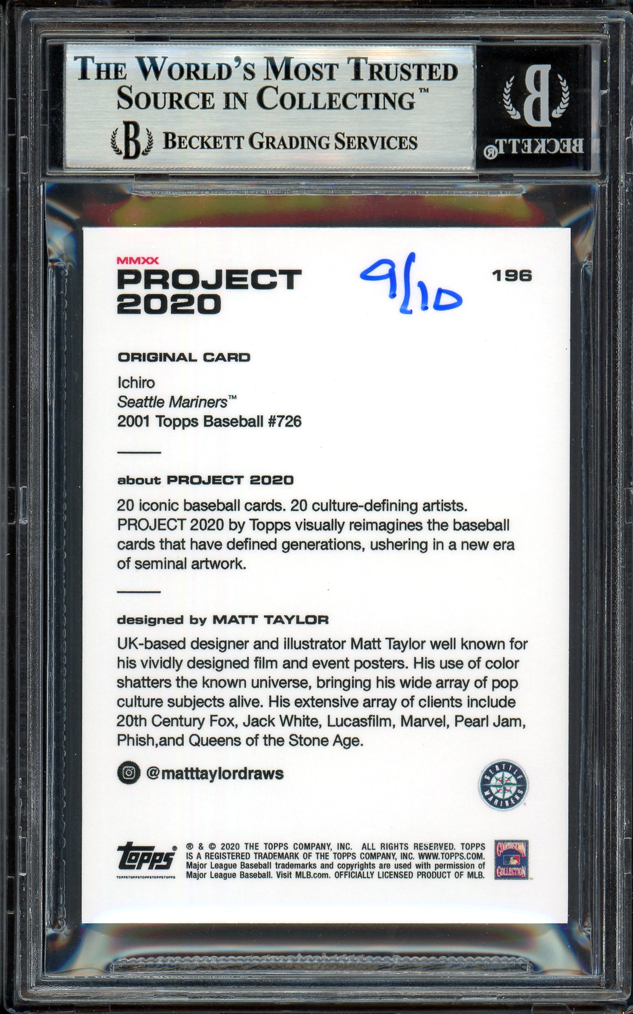 Ichiro Suzuki Autographed Topps Project 2020 Matt Taylor Card #196 Seattle Mariners Teal #9/10 Beckett BAS #13714104