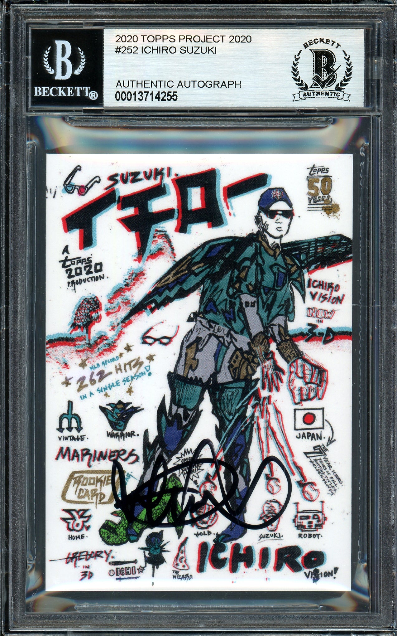 Ichiro Suzuki Autographed Topps Project 2020 Gregory Siff Card #252 Seattle Mariners Black #5/10 Beckett BAS #13714255