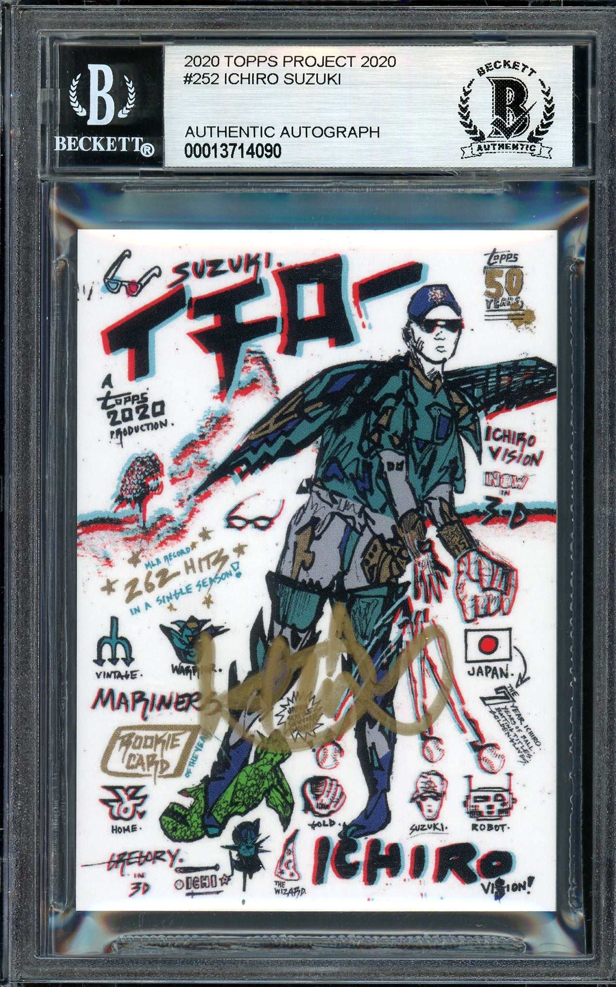 Ichiro Suzuki Autographed Topps Project 2020 Gregory Siff Card #252 Seattle Mariners Gold #/10 Beckett BAS Stock #201129