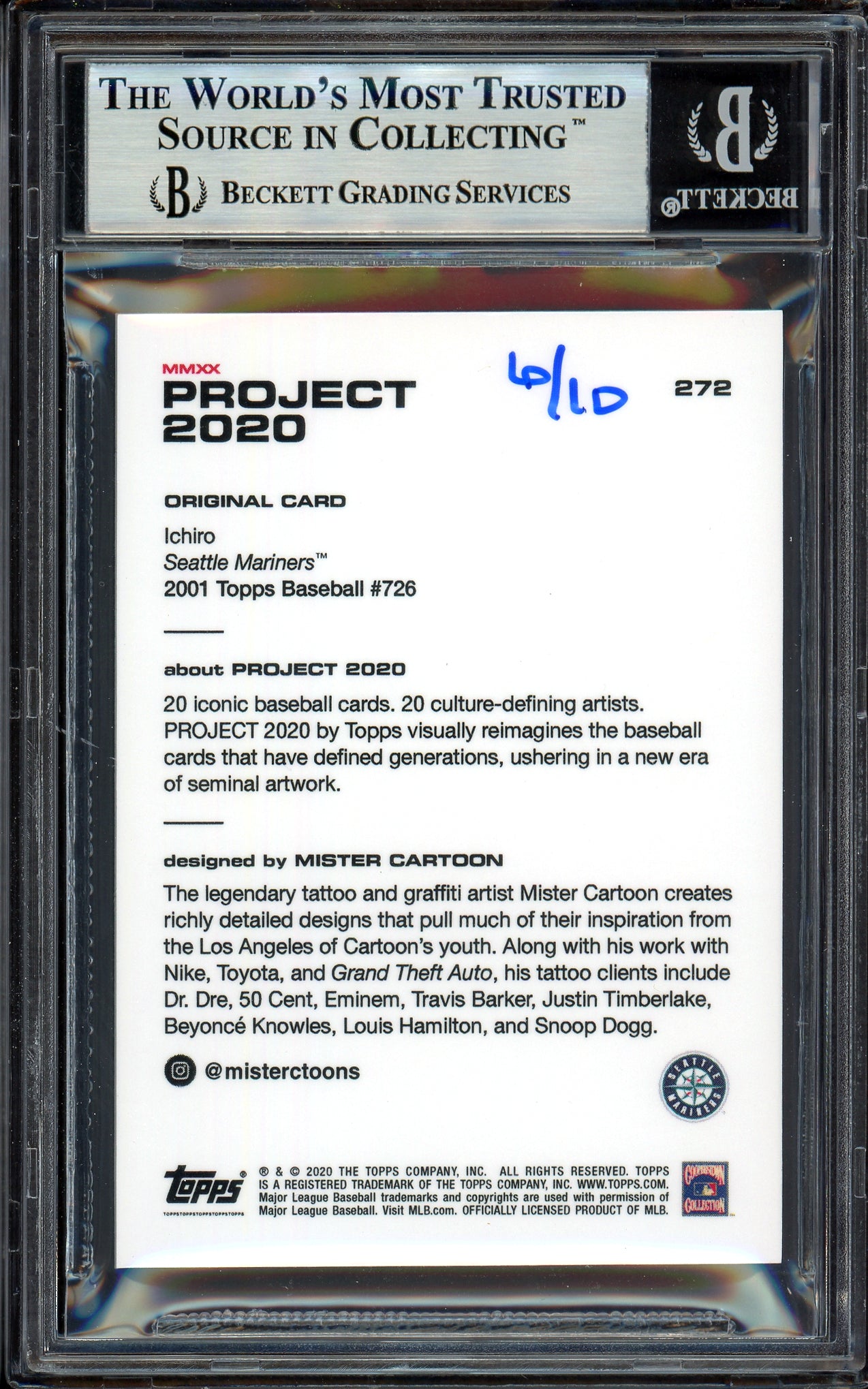 Ichiro Suzuki Autographed Topps Project 2020 Mister Cartoon Card #272 Seattle Mariners Silver #/10 Beckett BAS Stock #201132