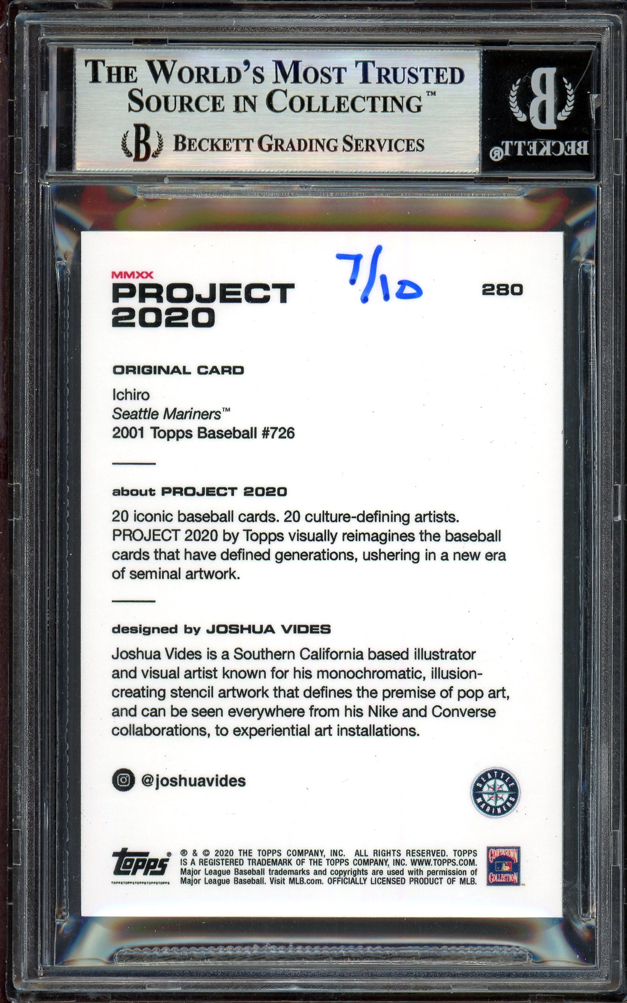 Ichiro Suzuki Autographed Topps Project 2020 Joshua Vides Card #280 Seattle Mariners Gold #7/10 Beckett BAS #13714158