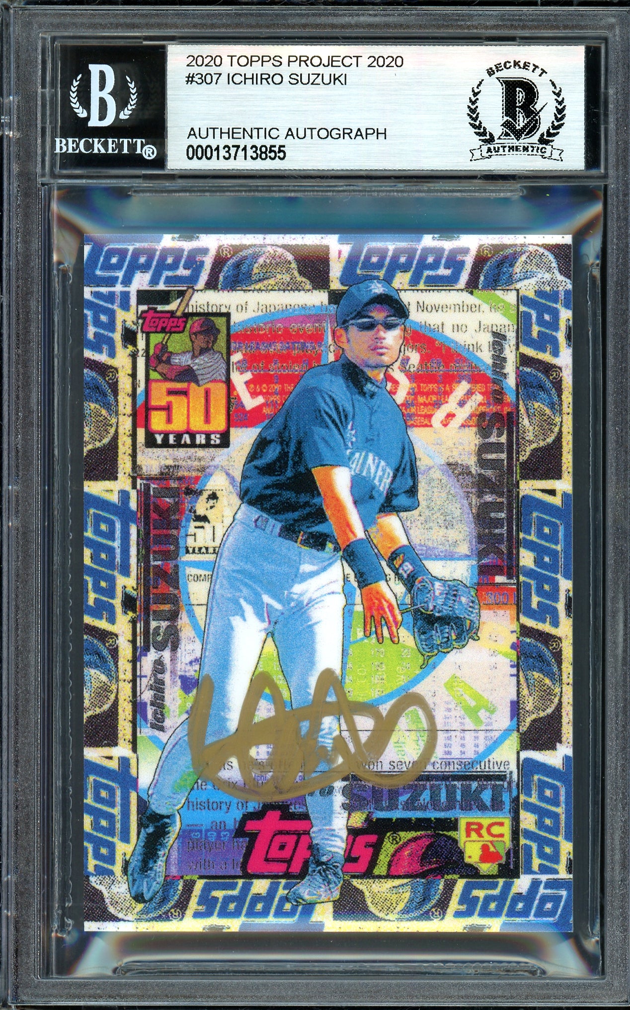 Ichiro Suzuki Autographed Topps Project 2020 Tyson Beck Card #307 Seattle Mariners Gold #/10 Beckett BAS Stock #201141