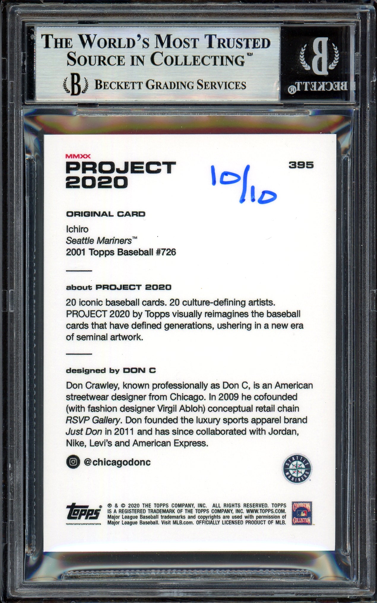Ichiro Suzuki Autographed Topps Project 2020 Don C Card #395 Seattle Mariners Lime Green #10/10 Beckett BAS #13714187