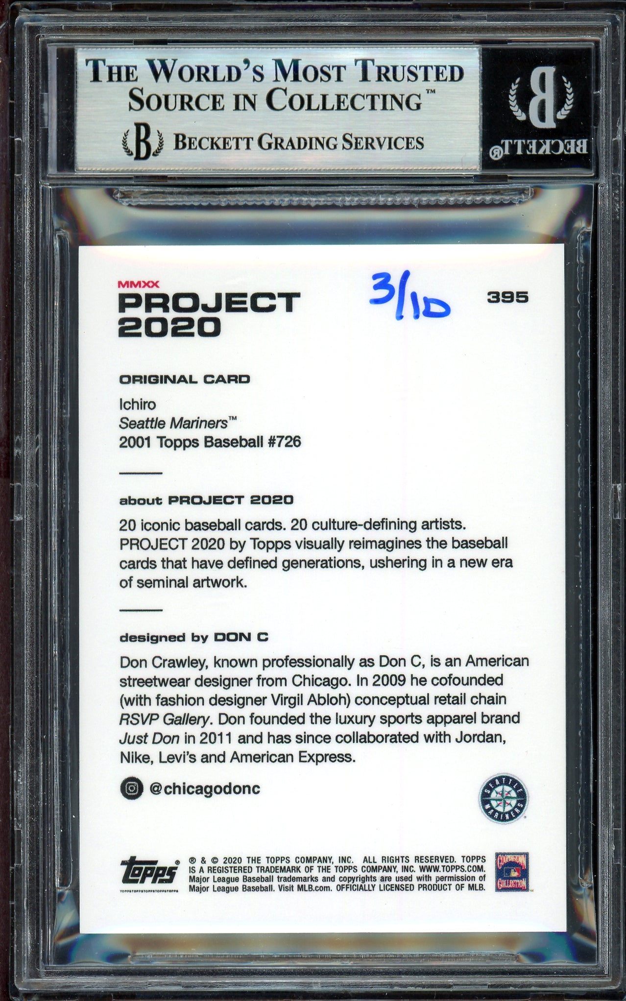 Ichiro Suzuki Autographed Topps Project 2020 Don C Card #395 Seattle Mariners Silver #3/10 Beckett BAS #13714262