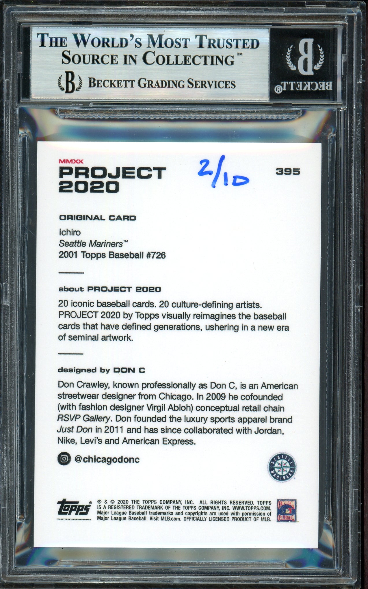 Ichiro Suzuki Autographed Topps Project 2020 Don C Card #395 Seattle Mariners Silver #2/10 Beckett BAS #13714261