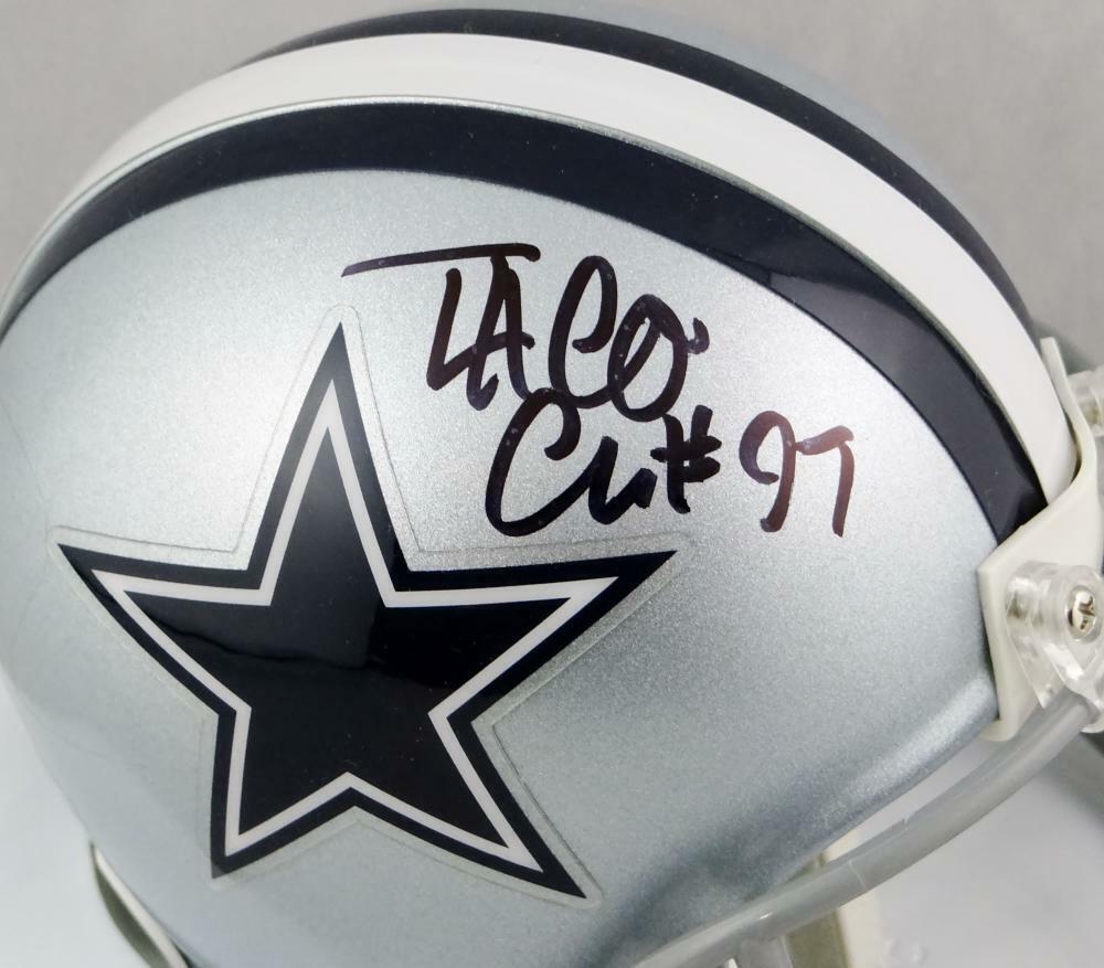 Taco Charlton Autographed Dallas Cowboys Mini Helmet w/ #97 - JSA W Auth *Black