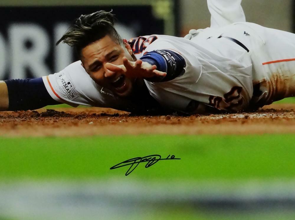 Yuli Gurriel Autographed Houston Astros 16X20 PF Sliding - JSA W Auth *Black