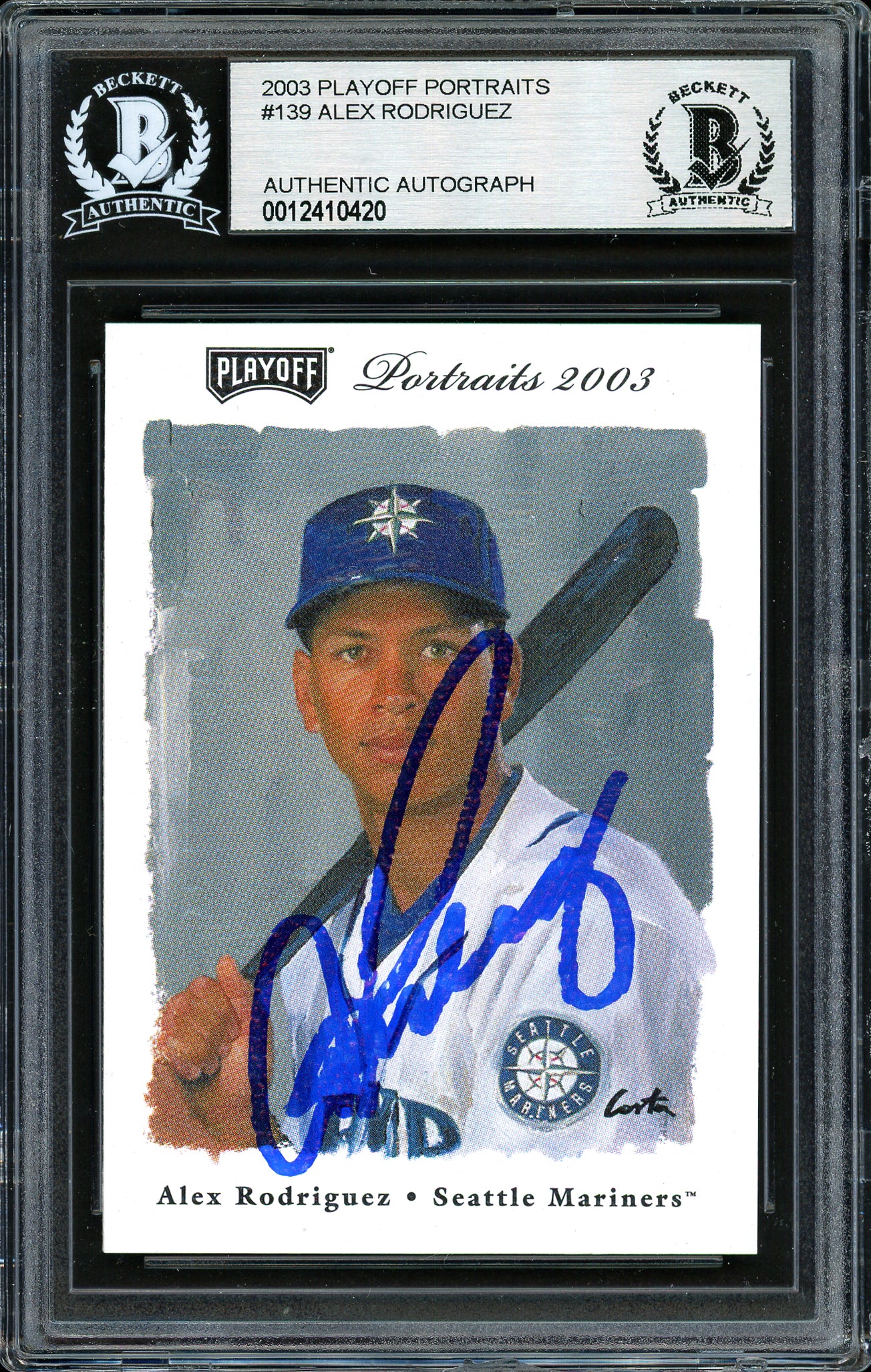 Alex Rodriguez Autographed 2003 Playoff Portraits Card #139 Seattle Mariners Beckett BAS #12410420