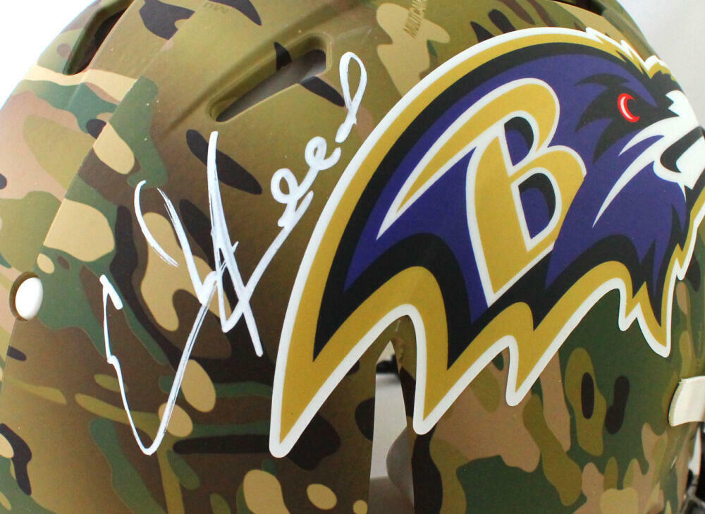 Ed Reed Signed Ravens F/S Camo Speed Authentic Helmet - Beckett W Auth *White