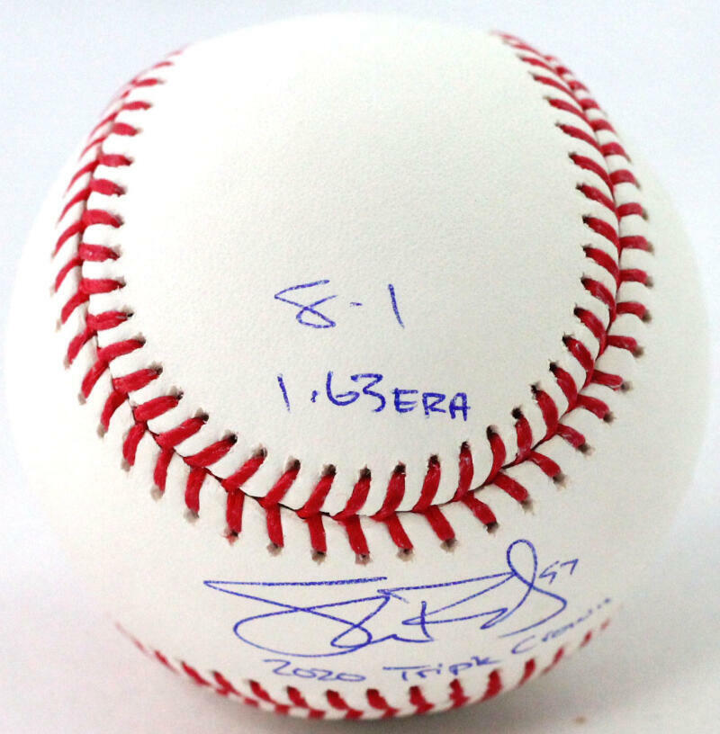 Shane Bieber Autographed Rawlings OML Baseball w/ 4 Insc - Beckett W Holo *Blue