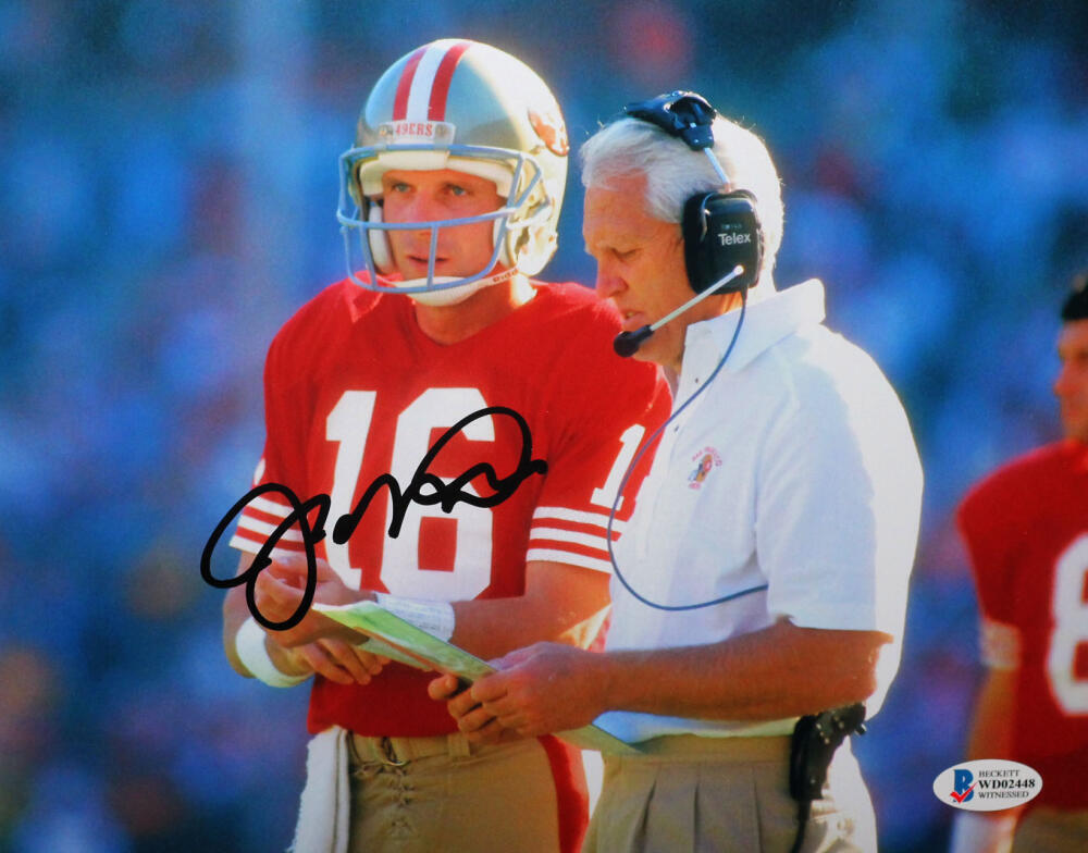 Joe Montana Signed San Francisco 49ers 8x10 Photo W/ Walsh- Beckett Witness *Blk
