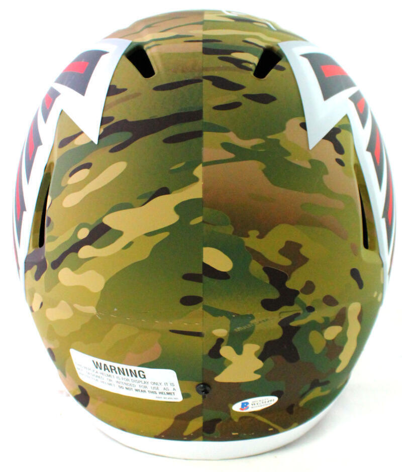 Deion Sanders Signed Atlanta Falcons F/S Camo Speed Helmet - Beckett W Auth *Wh
