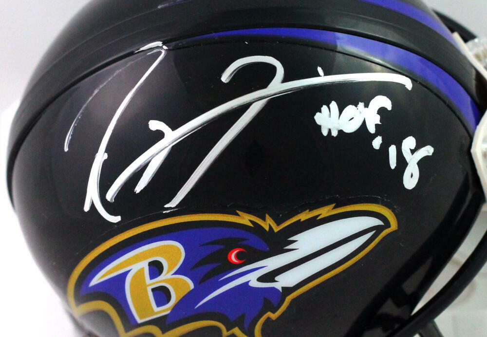 Ray Lewis Autographed Baltimore Ravens Mini Helmet w/ HOF- Beckett Witness *Wh