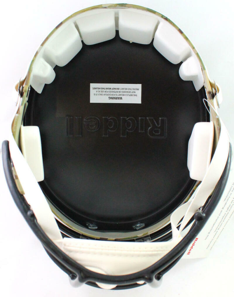 Ray Lewis Autographed Ravens F/S Camo Helmet- Beckett Witness *White