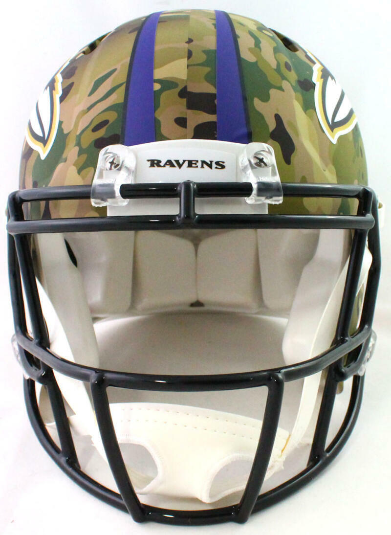 Ray Lewis Signed Baltimore Ravens F/S Camo Authentic Helmet- Beckett W *White