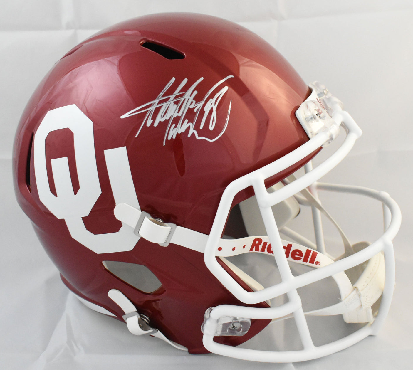 Adrian Peterson Autographed Oklahoma Sooners F/S Speed Helmet - Beckett W
