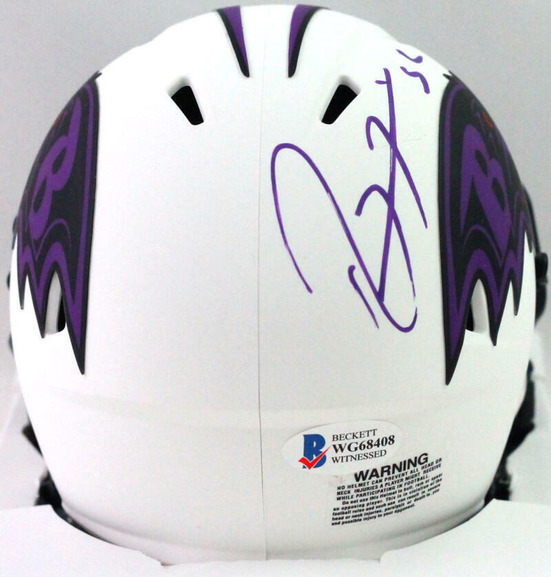 Ray Lewis Autographed Baltimore Ravens Lunar Mini Helmet- Beckett W *Purple