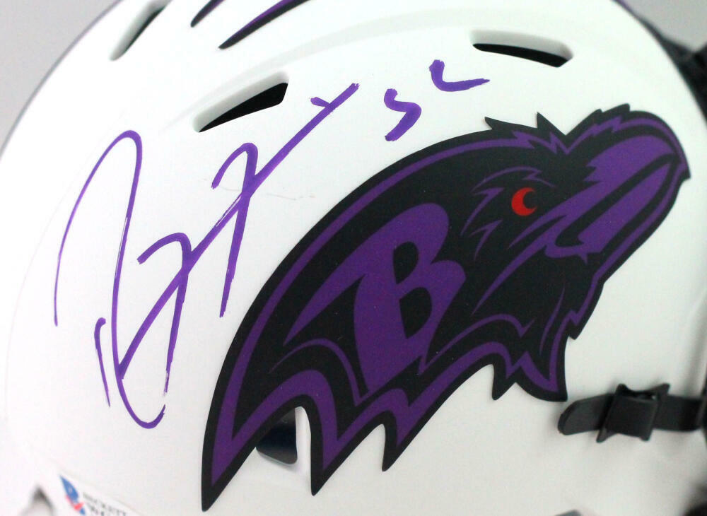 Ray Lewis Autographed Baltimore Ravens Lunar Mini Helmet- Beckett W *Purple