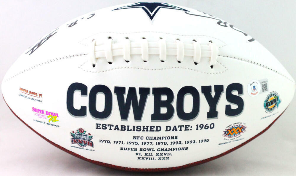 Larry Brown Autographed Dallas Cowboys Logo Football W/ SB MVP- Beckett W *Black