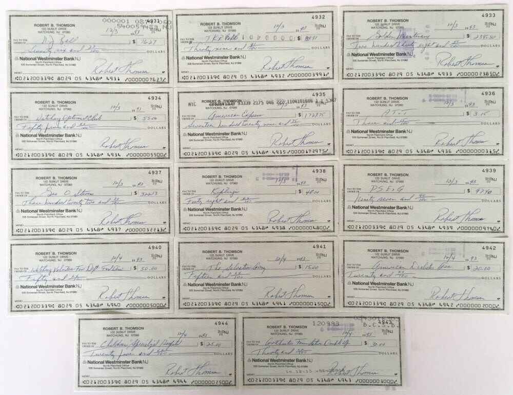 Bobby Thomson New York Giants Signed Checks 4931-4944 JSA