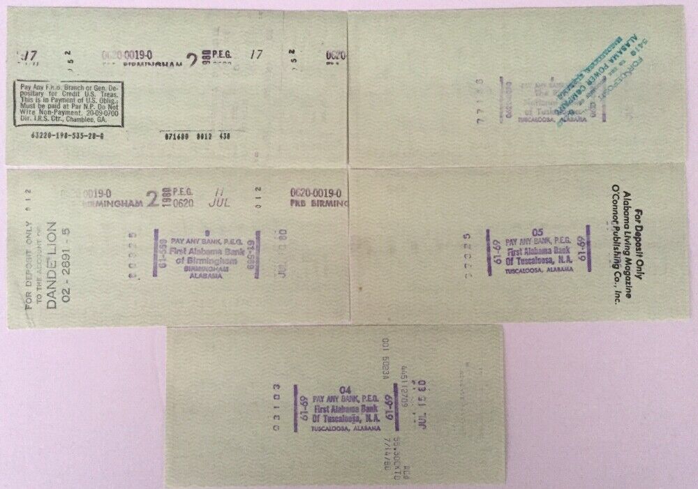 (5) Joe Sewell Cleveland Indians Signed Checks 840-844