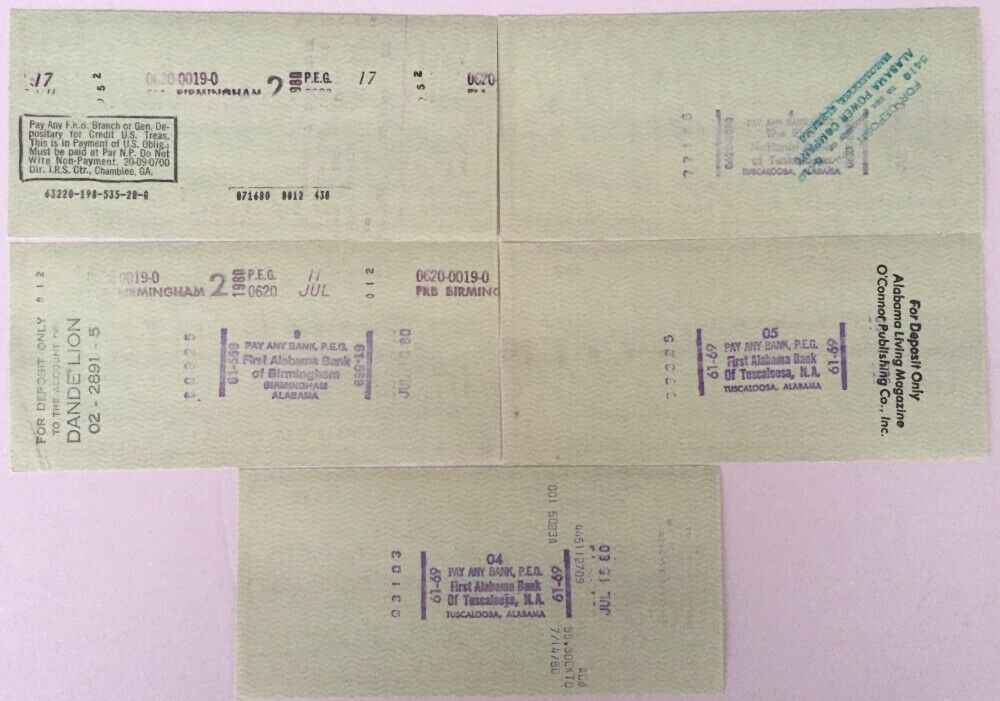 (5) Joe Sewell Cleveland Indians Signed Checks 840-844