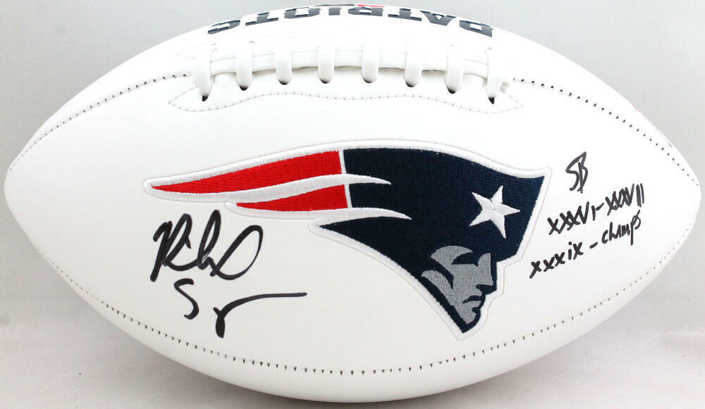 Richard Seymour Signed Patriots Rawlings Logo Football w/ Insc- Beckett W *Black