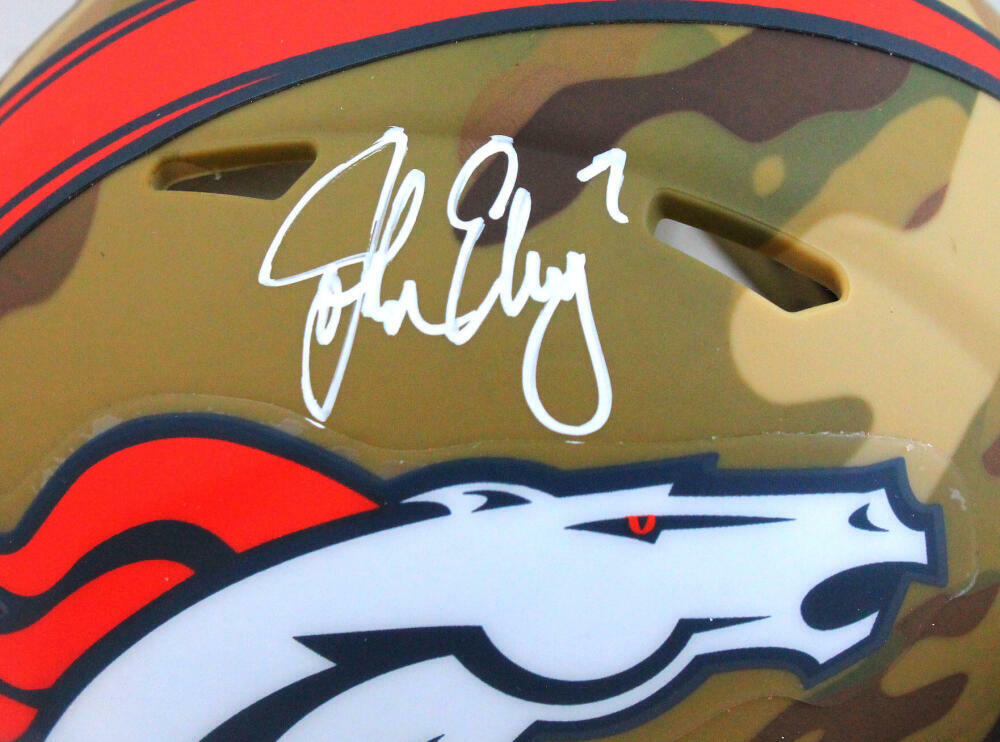 John Elway Autographed Denver Broncos Camo Mini Helmet- Beckett W Hologram *W