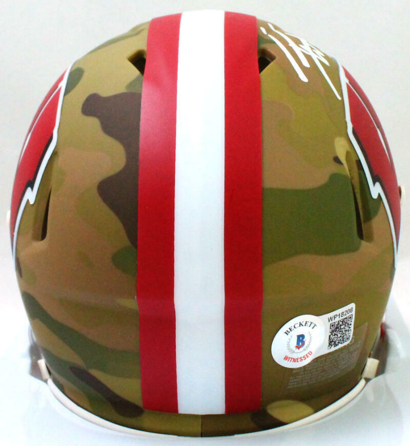 T.J. Watt Signed Wisconsin Badgers Camo Speed Mini Helmet- Beckett W Holo *White