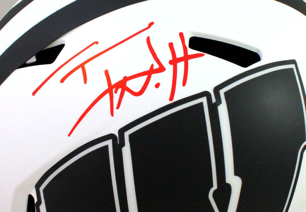 TJ Watt Signed Wisconsin Badgers Lunar Speed F/S Helmet- Beckett W Hologram *Red