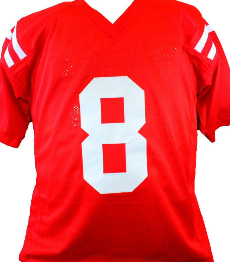 Elijah Moore Autographed Red College Style Jersey - Beckett W Hologram *Black