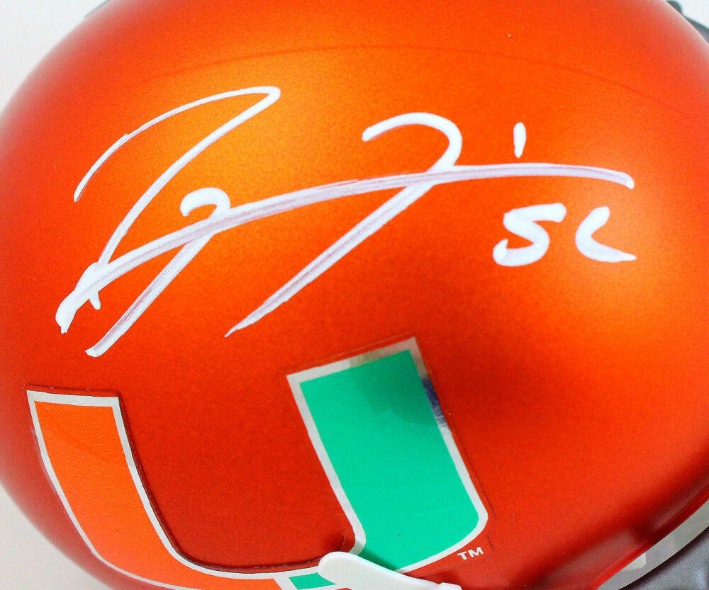 Ray Lewis Autographed Miami Hurricanes Orange Schutt Mini Helmet- Beckett W Holo