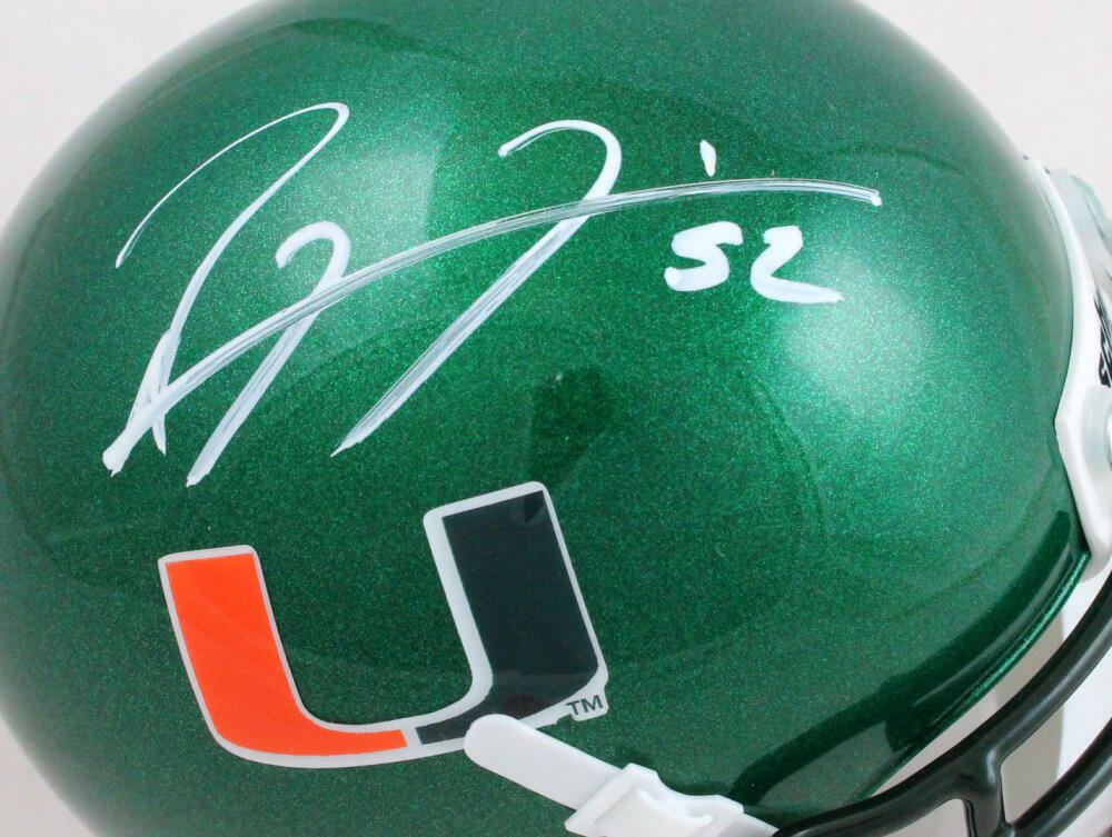 Ray Lewis Autographed Miami Hurricanes Green Schutt Mini Helmet- Beckett W Holo