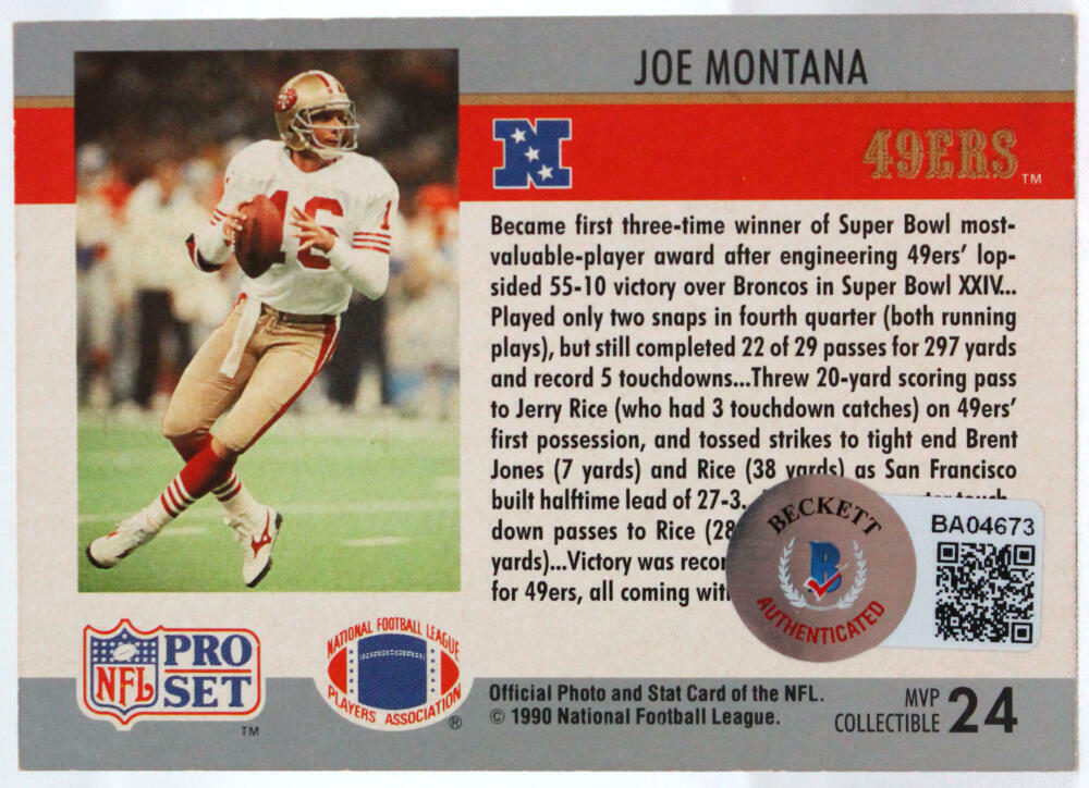 1990 Pro Set #24 Joe Montana 49ers Autograph Beckett Witness