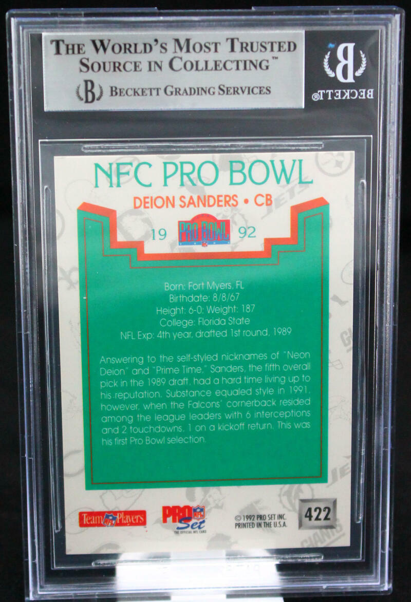 1992 Pro Set #422 Deion Sanders Pro Bowl BGS Autograph 10