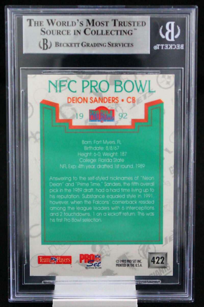 1992 Pro Set #422 Deion Sanders Pro Bowl BGS Autograph 10