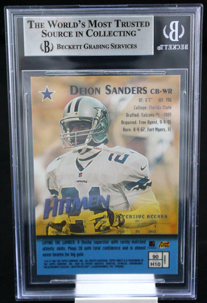 1997 Topps Finest Hitmen #90 Deion Sanders Dallas Cowboys BGS Autograph 10