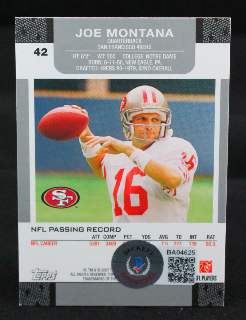 2007 Topps Co Signers #42 Joe Montana San Francisco 49ers Auto Beckett Witness