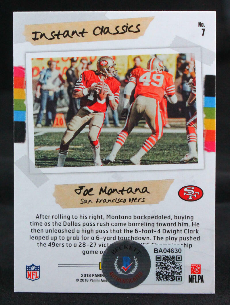 2018 Panini Classics #7 Joe Montana SF 49ers Auto Beckett Witness