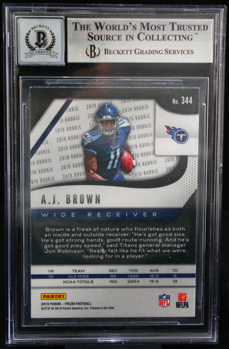 2019 Panini Prizm #344 AJ Brown Tennessee Titans BGS Autograph 10