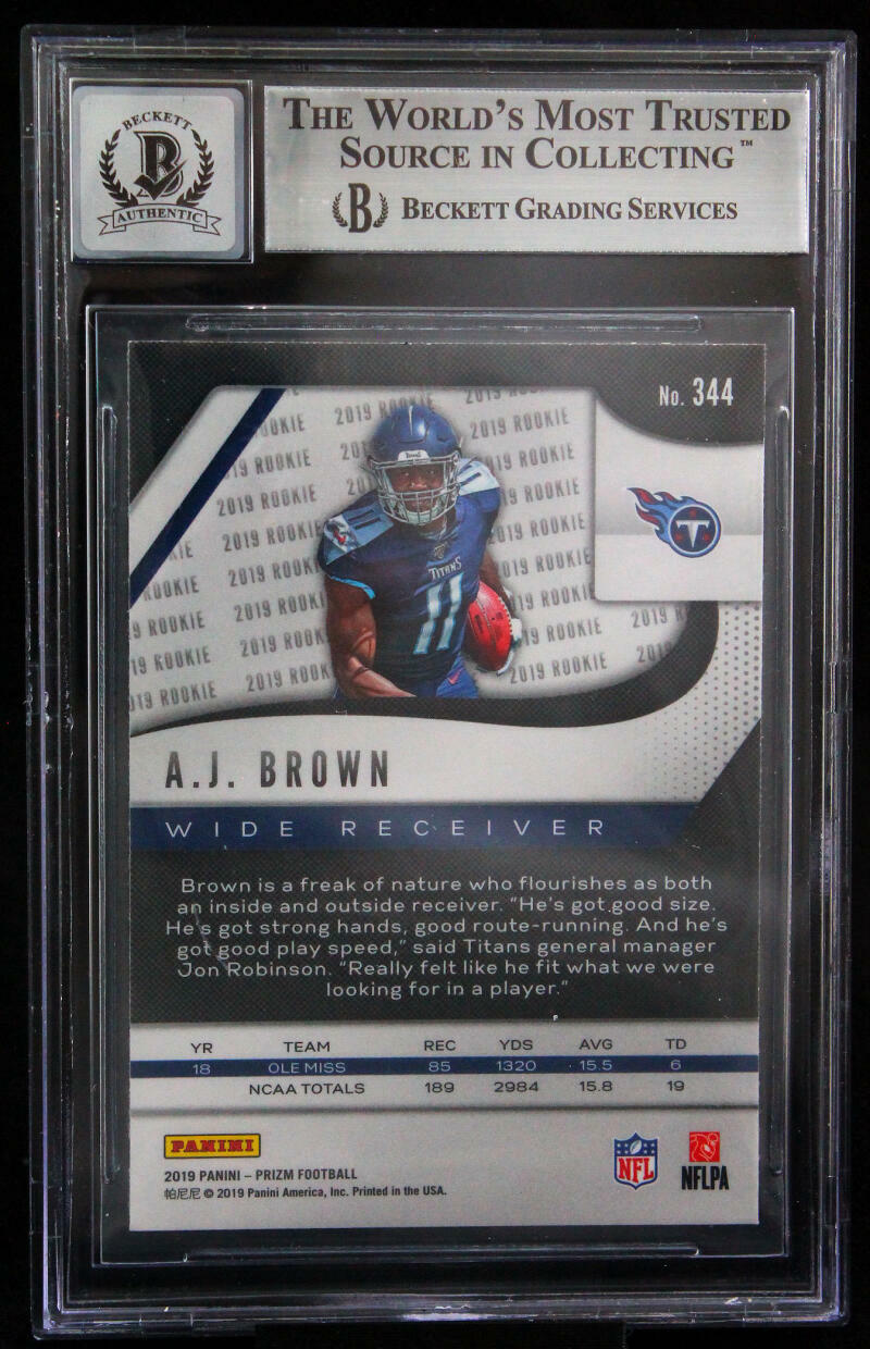 2019 Panini Prizm #344 AJ Brown Tennessee Titans BGS Autograph 10