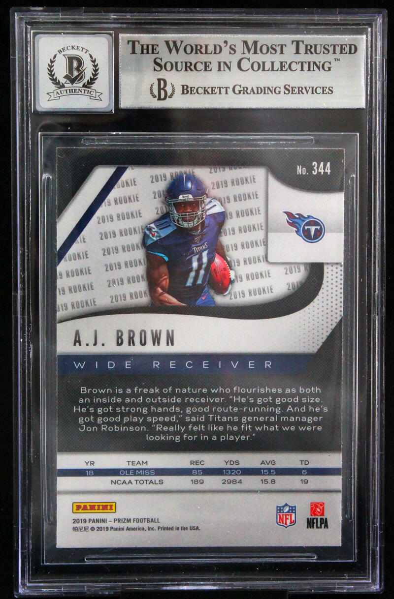 2019 Panini Prizm #344 AJ Brown Tennessee Titans BGS Autograph 10