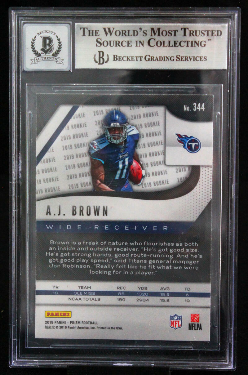 2019 Panini Prizm #344 AJ Brown Tennessee Titans BGS Autograph 10