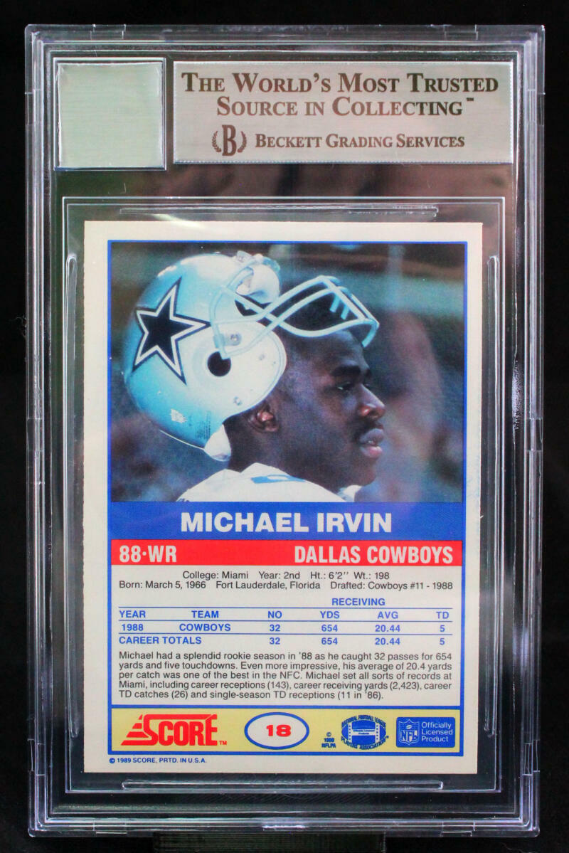 1989 Score #18 Michael Irvin Dallas Cowboys BGS Autograph 10